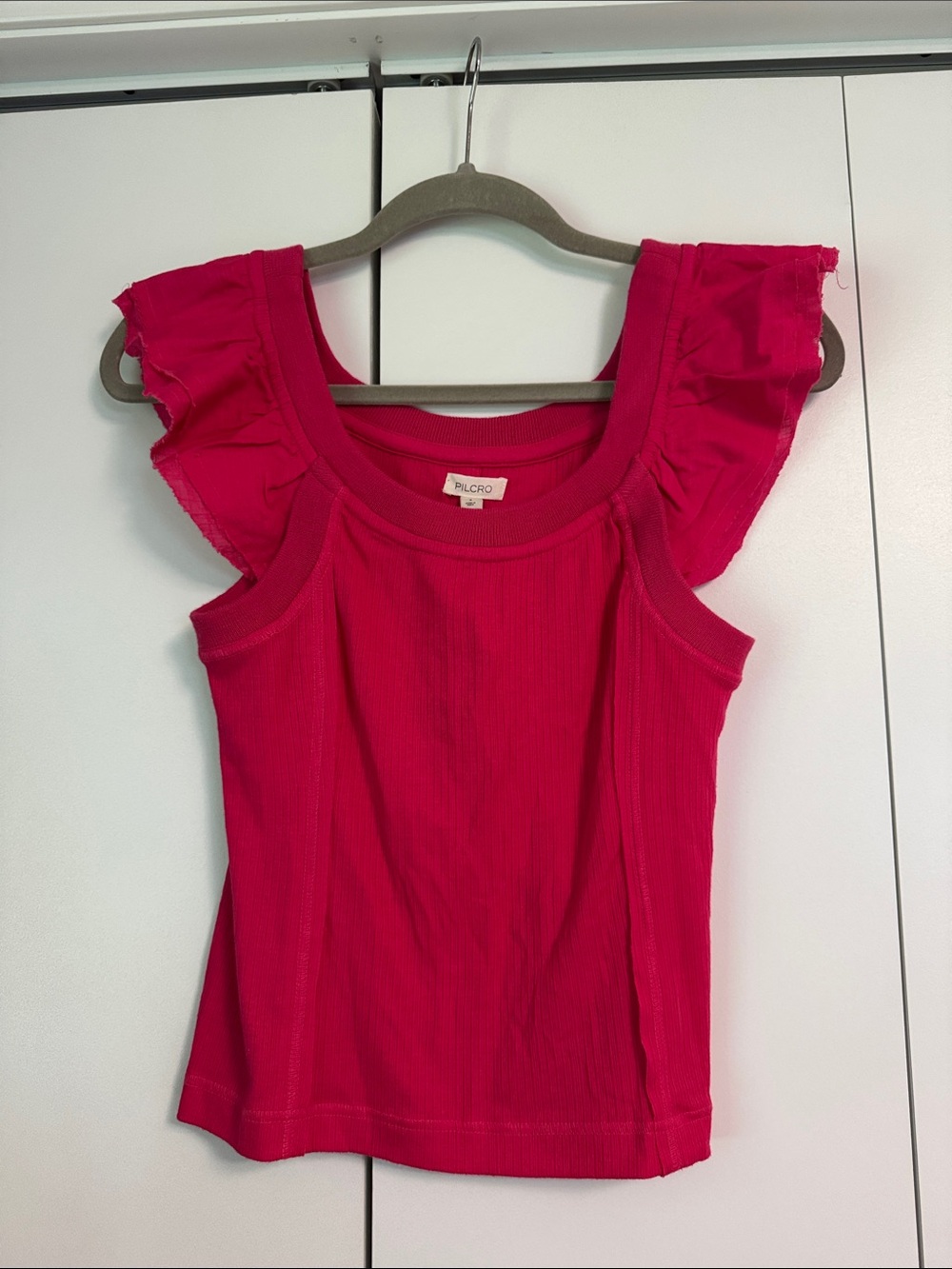 Pilcro Hot Pink Ruffle Sleeve Tank
